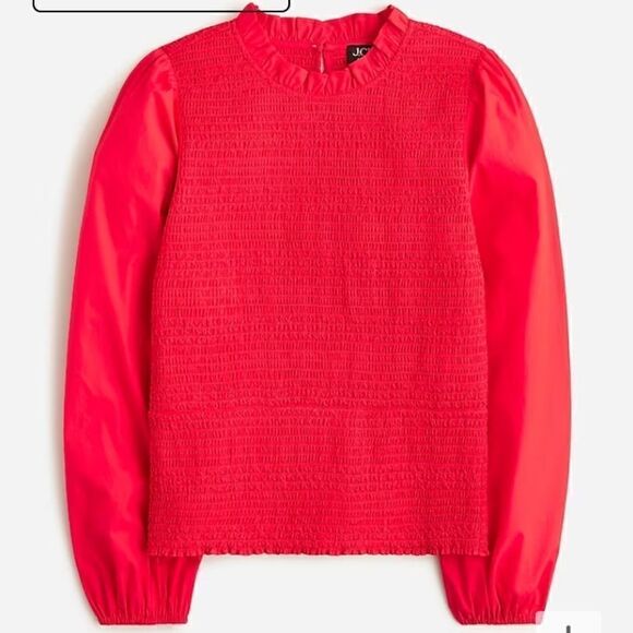 J Crew Ruffle Neck Smocked Top Size SMALL NWT - Picture 2 of 11